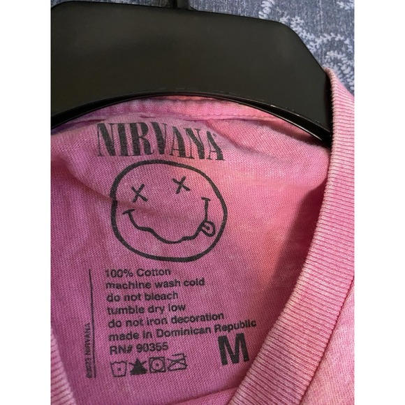 Nirvana Mineral Wash Smiley Pink Tee Retro Tie Dye Graphic Mens Med Unisex - Picture 2 of 4